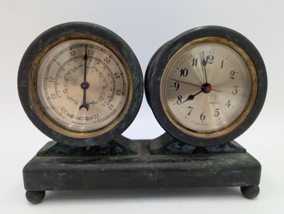 Early 20th Century Bronze Desk Clock/Barometer