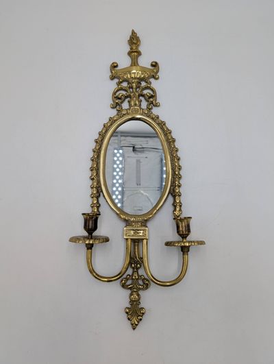 Mirror and Brass Two Arm Wall Sconce