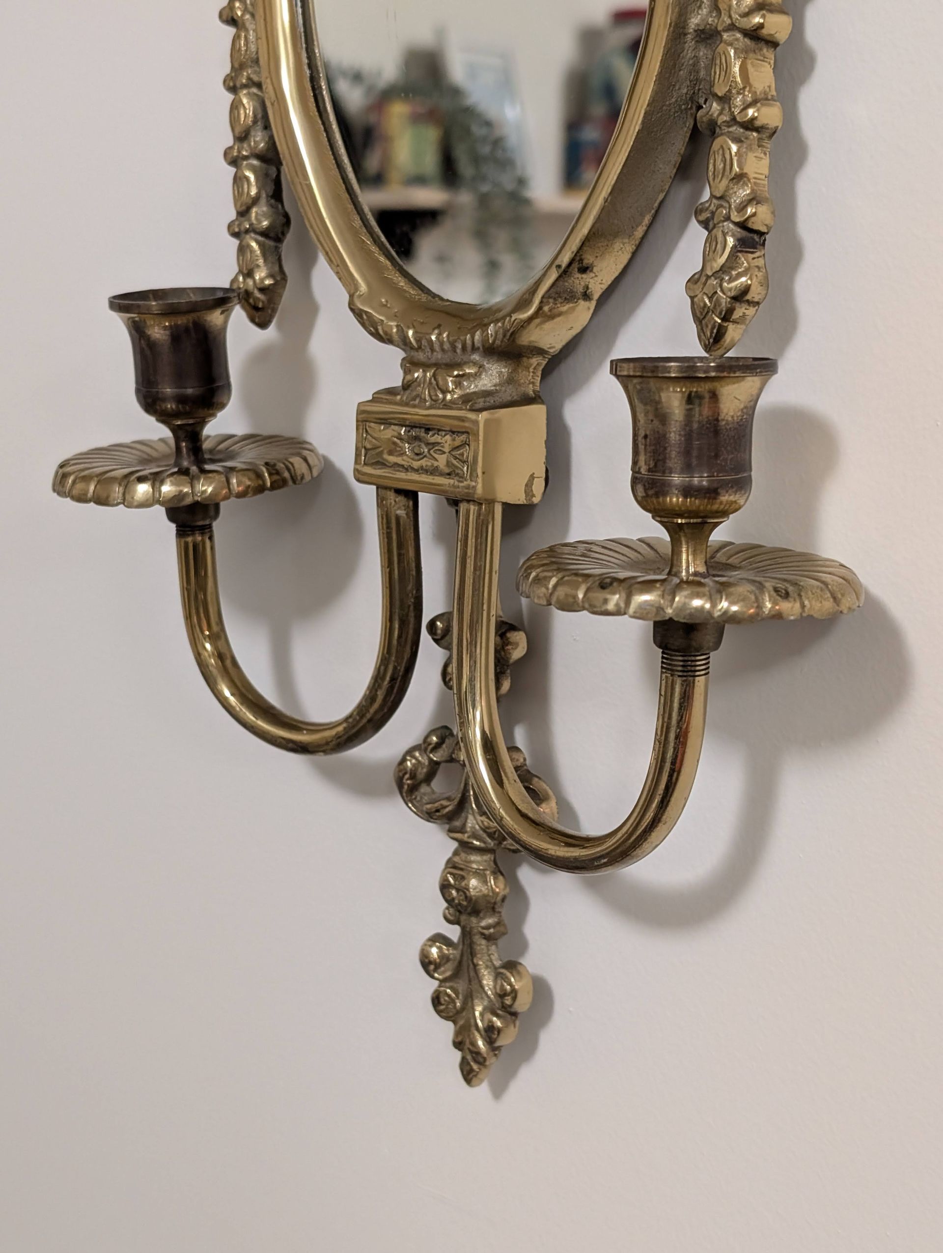 Thumbnail for Mirror and Brass Two Arm Wall Sconce