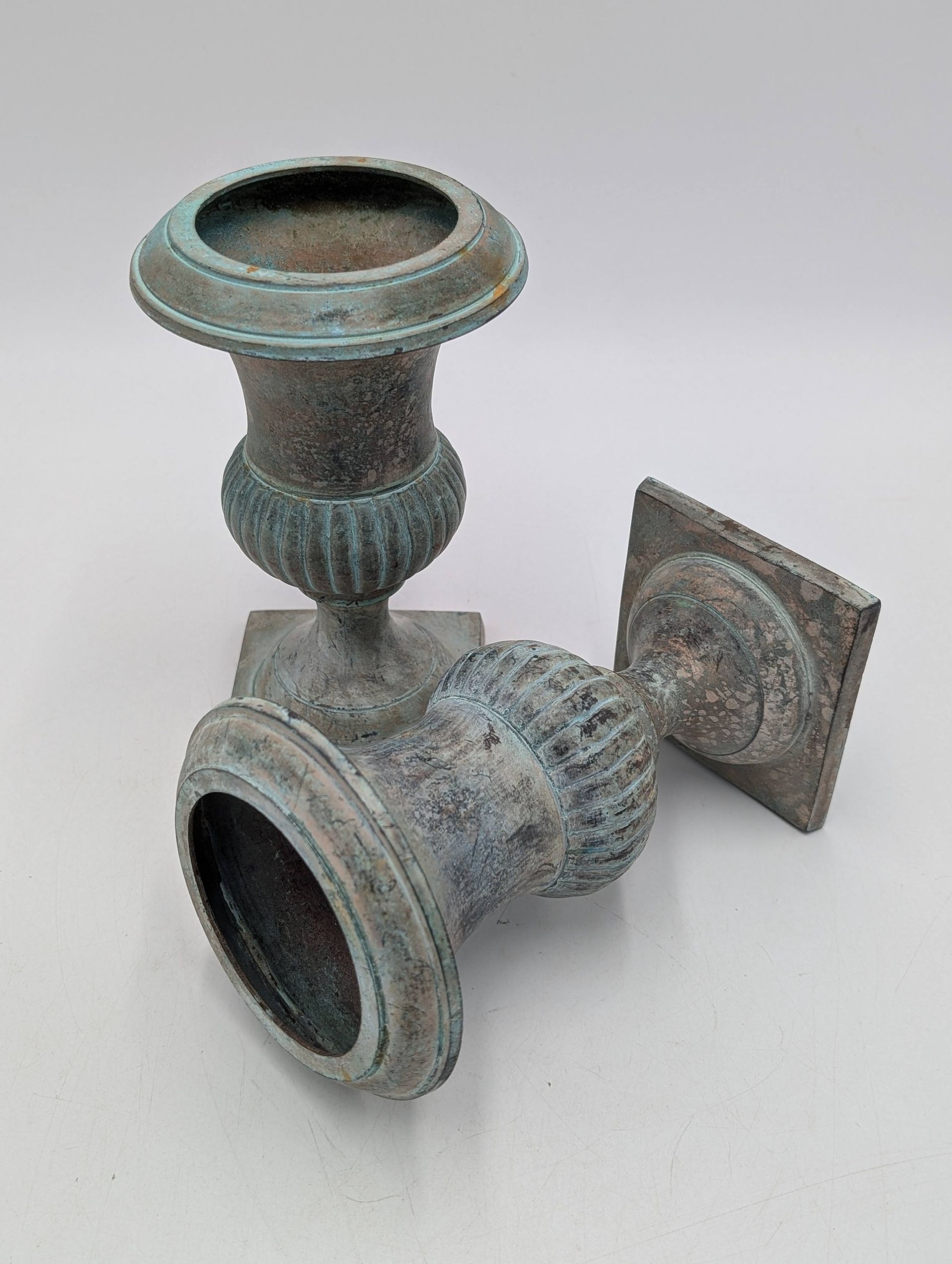 Thumbnail for Pair of Patina'd Brass Urns