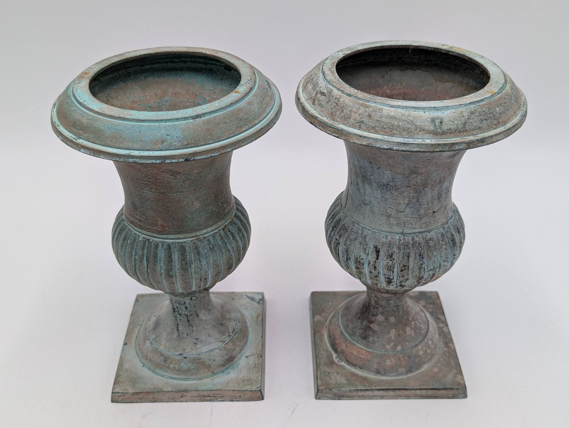 Thumbnail for Pair of Patina'd Brass Urns