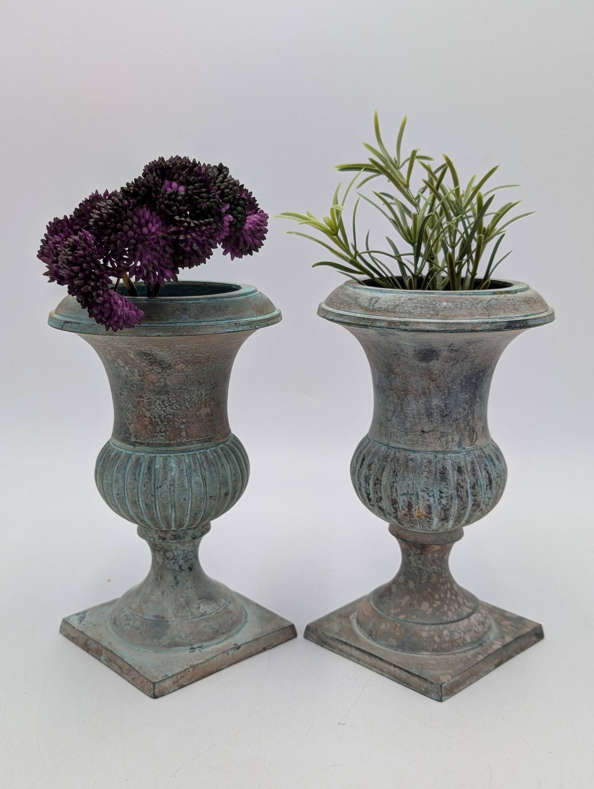 Thumbnail for Pair of Patina'd Brass Urns