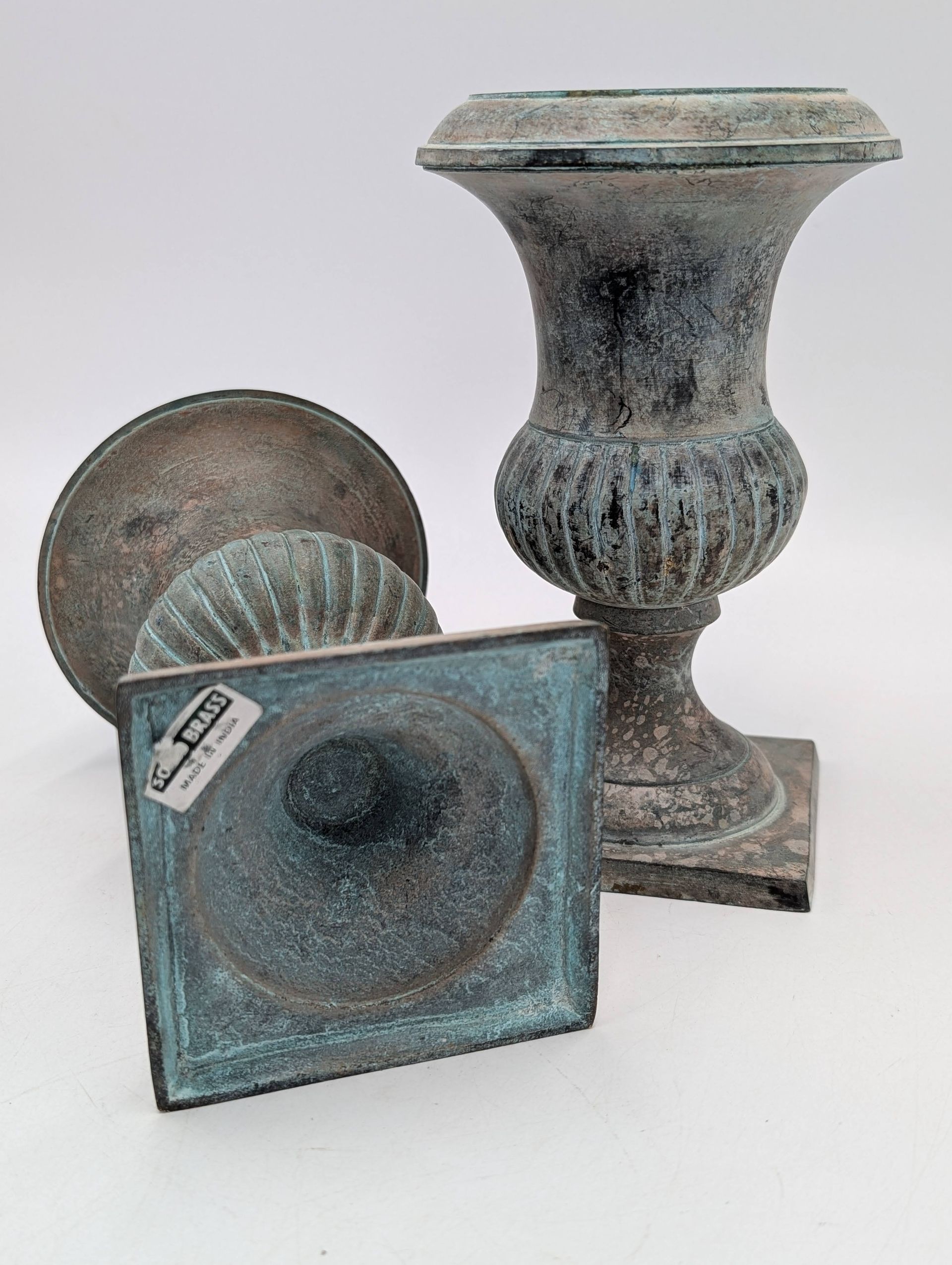 Thumbnail for Pair of Patina'd Brass Urns