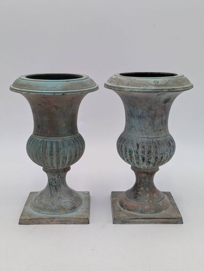 Pair of Patina'd Brass Urns